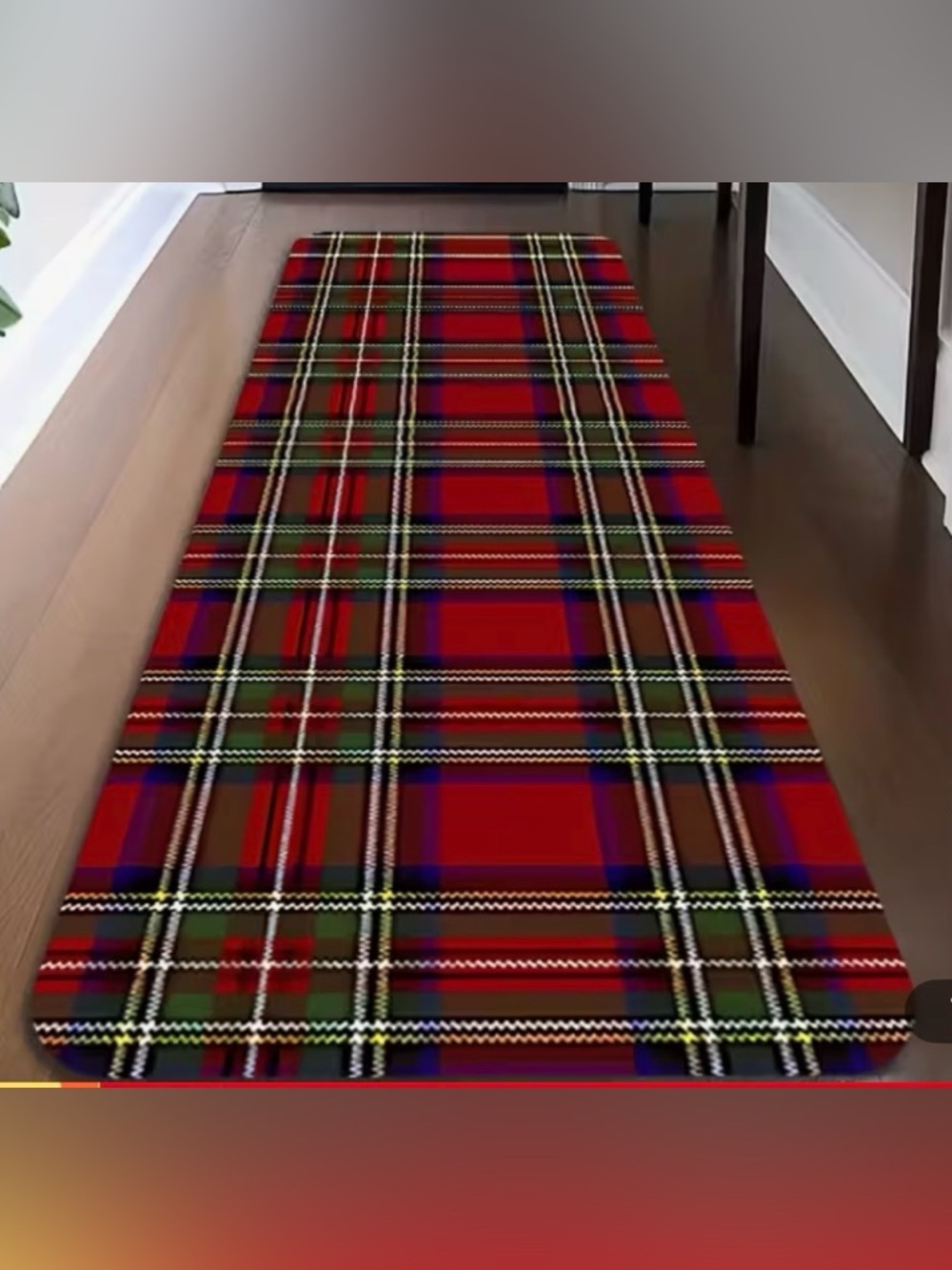 Red and Black Plaid Runner Rug.  New